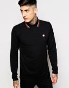 Pretty Green Polo Shirt With Tipping Long Sleeves - Black
