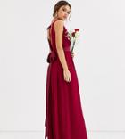 Tfnc Bridesmaid Maxi Dress With Bow Back In Mulberry-red
