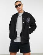 Asos Design Oversized Jersey Bomber Jacket With Roman Numerals Logo In Heavyweight-black