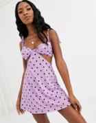 Asos Design Cut Out Slinky Jersey Beach Dress In Lilac Polka Dot-purple