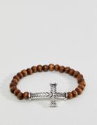 Icon Brand Brown Beaded Bracelet With Engraved Cross - Brown