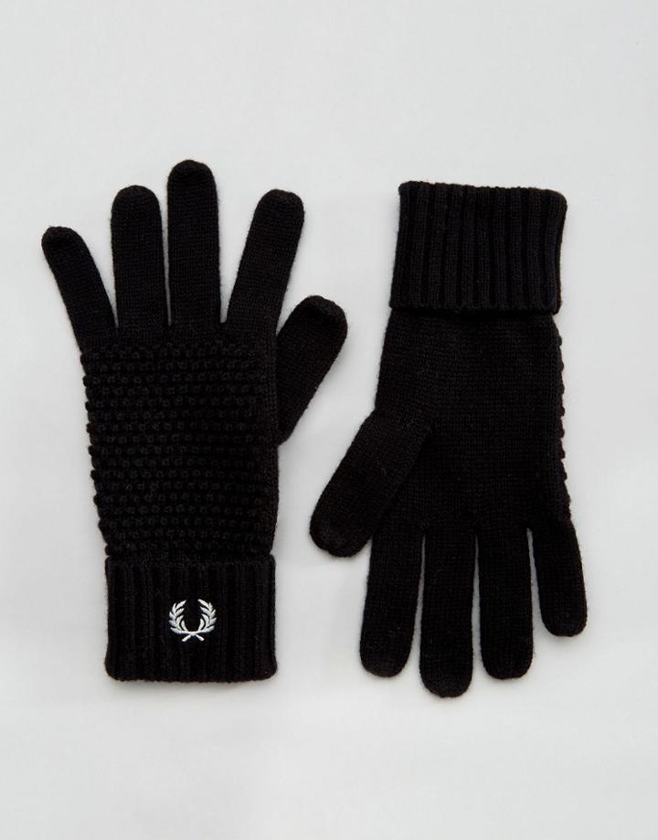 Fred Perry Pique Gloves In Lambswool - Black