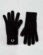 Fred Perry Pique Gloves In Lambswool - Black