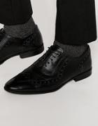 Asos Oxford Shoes In Black Leather With Snakeskin Effect - Black