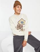 Asos Design Jacquard Knit Sweater With Mushroom And Embroidery Details In Gray-grey