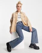 Stradivarius Oversized Boyfriend Cord Shirt In Beige-neutral