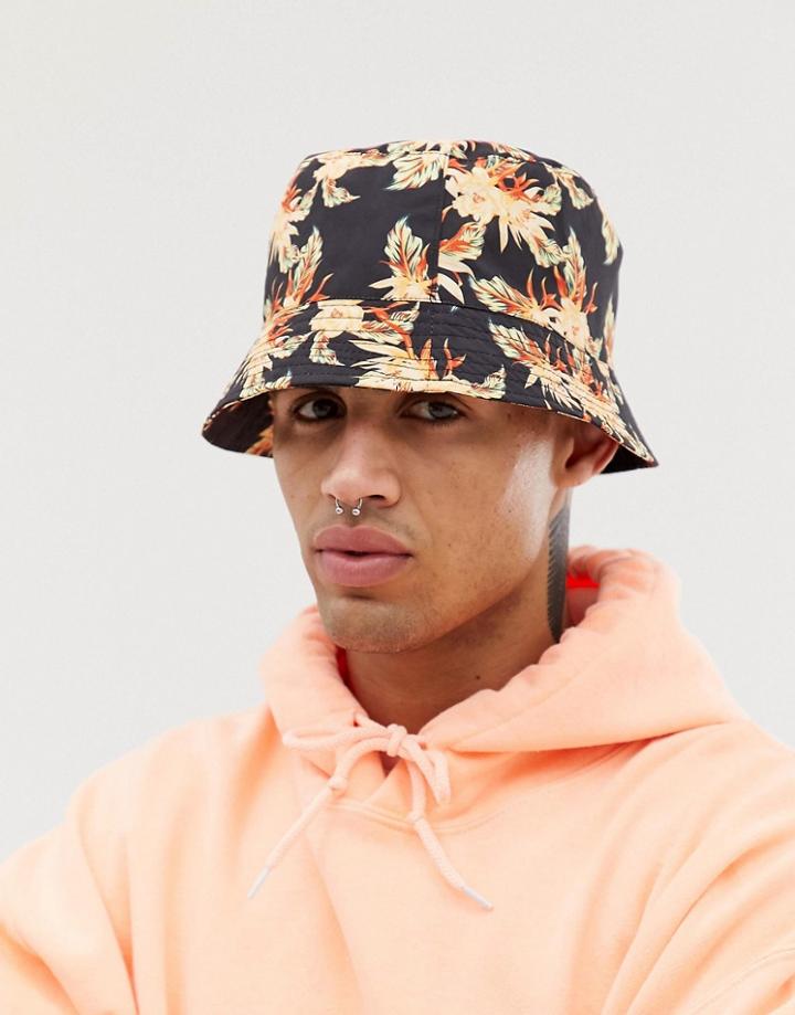 Asos Design Dark Based Floral Bucket Hat - Multi