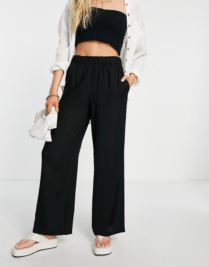 Selected Femme Linen Blend Wide Leg Pants In Black