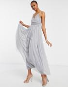 Little Mistress Prom Maxi Dress With Embellishment In Gray-grey