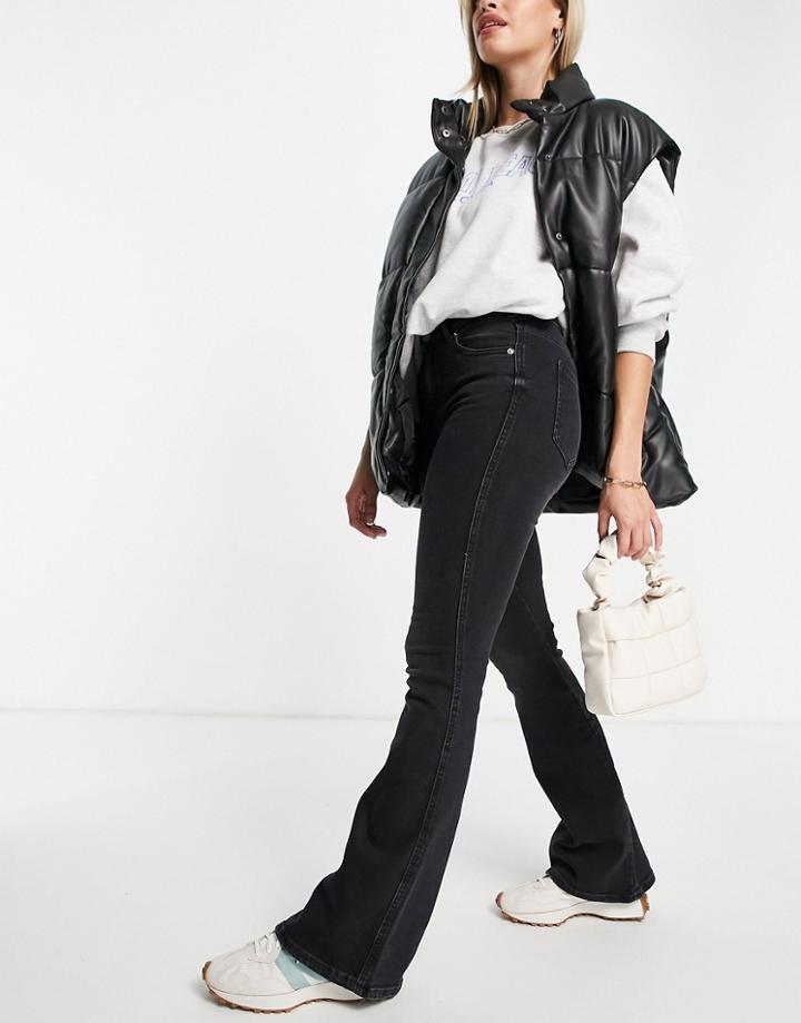 Dr Denim Macy Mid Rise Flared Jeans In Washed Black