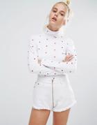 Lazy Oaf High Neck Long Sleeve Top With Tiny Hearts - White
