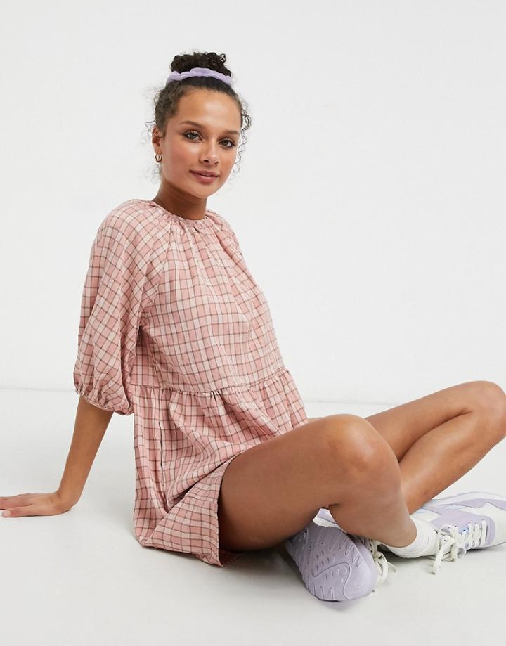 Lola May Smock Dress In Check-pink
