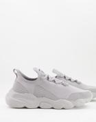 Asos Design Knit Runner Sneakers With Chunky Sole In Gray-neutral