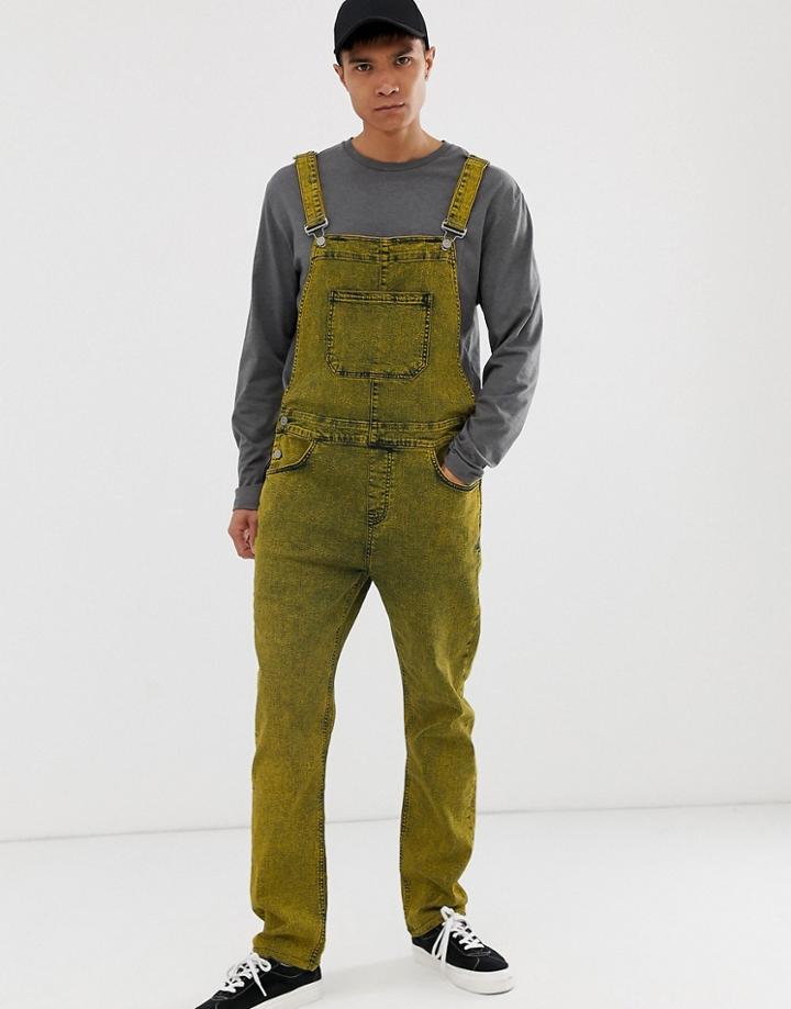 Asos Design Denim Overalls In Acid Wash Yellow - Yellow