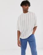 Asos Design Oversized T-shirt With Half Sleeve In Woven Linen Fabric-white