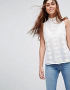 Asos High Neck Sleeveless Blouse With Lace Trims - White