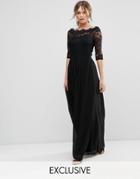 Little Mistress Lace Bardot Chiffon Maxi Dress - Black