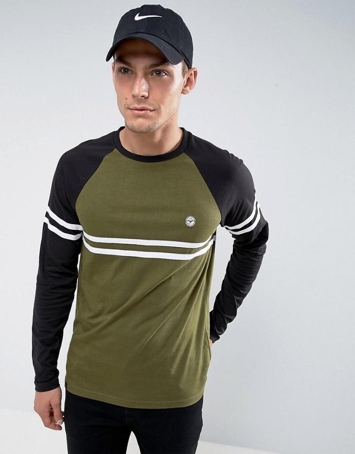 Le Breve Raglan Cut And Sew Long Sleeve Top - Green