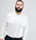 Asos Design Plus Slim Sateen Shirt With Manderin Collar - White