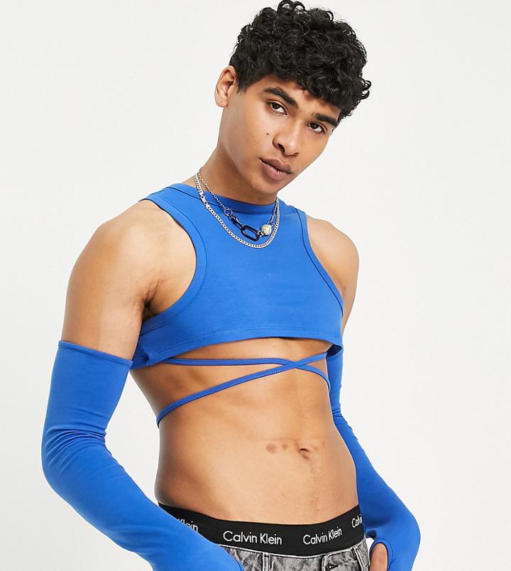 Collusion Wrap Around Cropped Tank Top In Blue