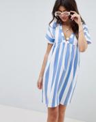 Asos Design Ultimate Cotton Smock Dress In Deckchair Stripe - Multi