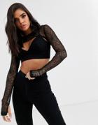 Asos Design Halloween Cobweb Lace Super Crop Top In Black