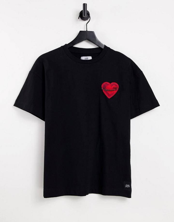 Sixth June Heart Pin Oversized T-shirt In Black