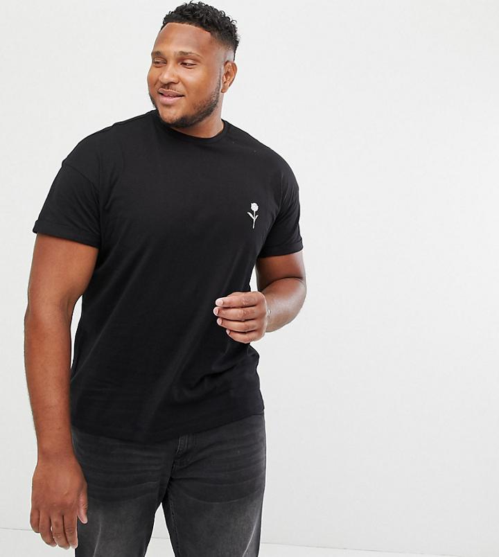 New Look Plus T-shirt With Rose Embroidery In Black - Black