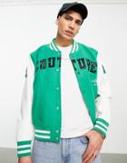 The Couture Club Varsity Jacket In Green With Logo Applique And Badging