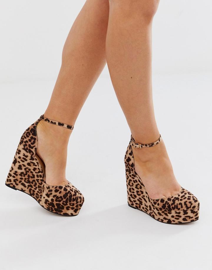 Asos Design Pressure High Wedges In Leopard - Multi