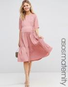 Asos Maternity Skater Dress With Pleat Front - Pink