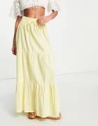 Neon Rose Maxi Tiered Boho Skirt In Lemon Yellow