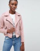New Look Suedette Biker Jacket In Pink - Pink