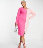 Simmi Plus Clothing Contrast Button Through Midi Body-conscious Dress In Pink