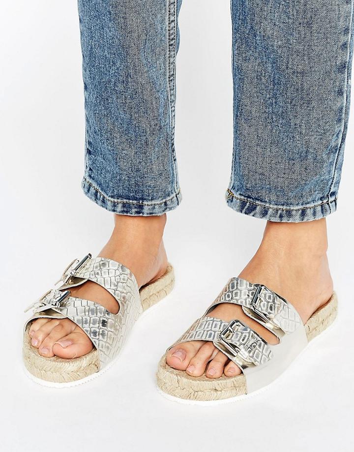 Aldo Buckle Sandal With Espadrille Sole - Silver
