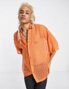 Asos Design Boxy Oversized Shirt In Sheer Orange