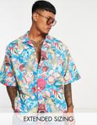 Asos Design Dropped Shoulder Oversized Camp Collar Shirt In Shell Print-multi