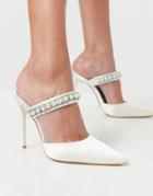 Truffle Collection Bridal Heeled Mules With Pearl Embellishment In White