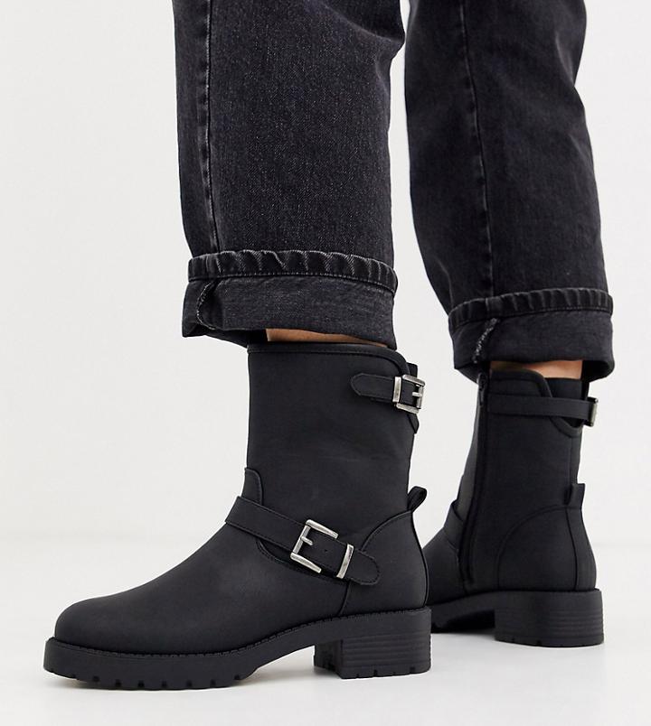 Asos Design Wide Fit August Biker Boots In Black