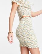 Love Triangle Shirred Mini Skirt In Golden Floral - Part Of A Set-multi