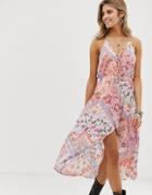 En Creme Floral And Tile Print Hi-low Dress - Multi