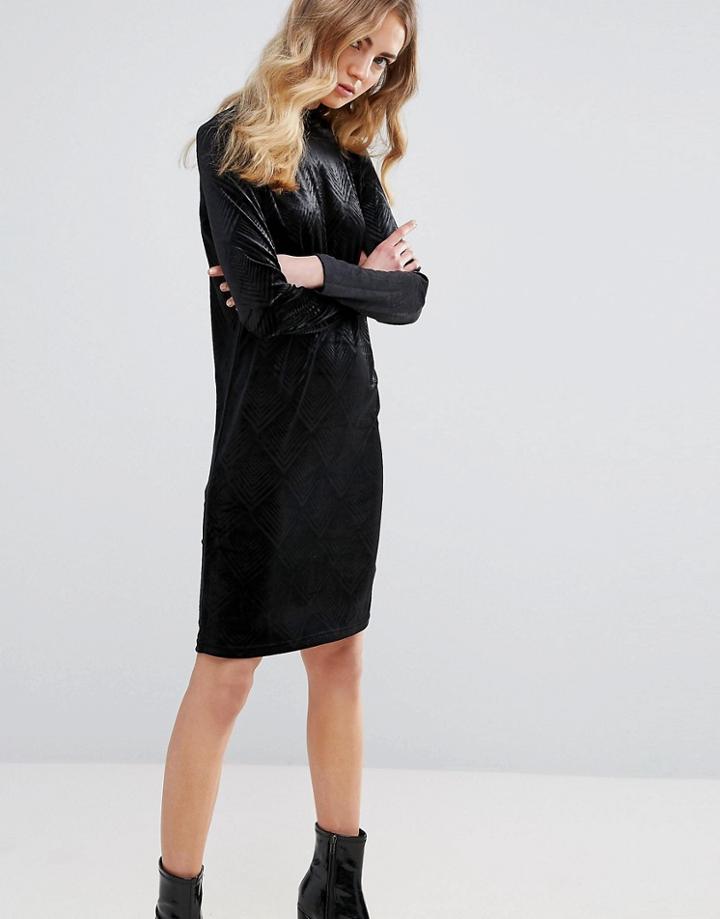 Ichi Embossed Velvet Shift Dress - Black