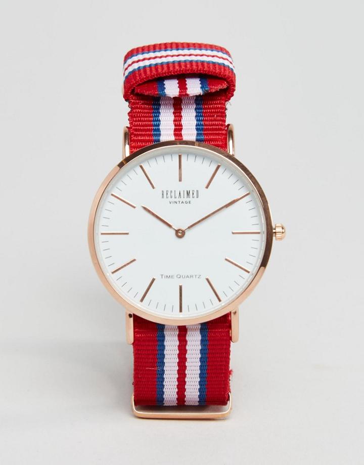 Reclaimed Vintage Canvas Multistripe Watch In Red - Red