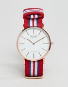 Reclaimed Vintage Canvas Multistripe Watch In Red - Red