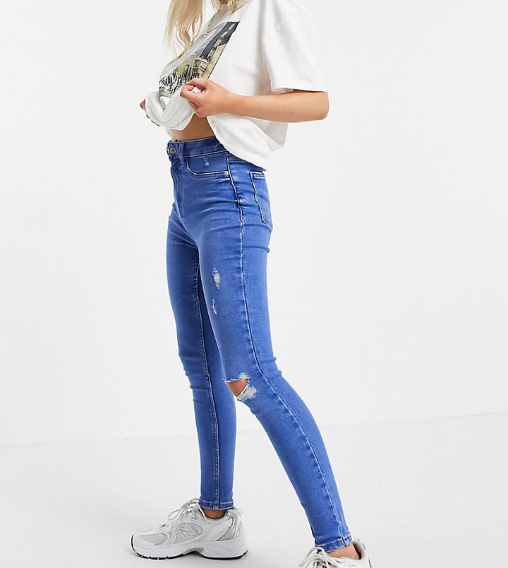 New Look Petite Ripped Skinny Disco Jeans In Blue-blues