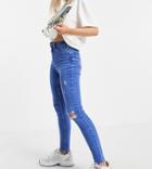 New Look Petite Ripped Skinny Disco Jeans In Blue-blues