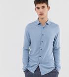 Asos Design Tall Muscle Viscose Shirt In Mid Blue - Blue