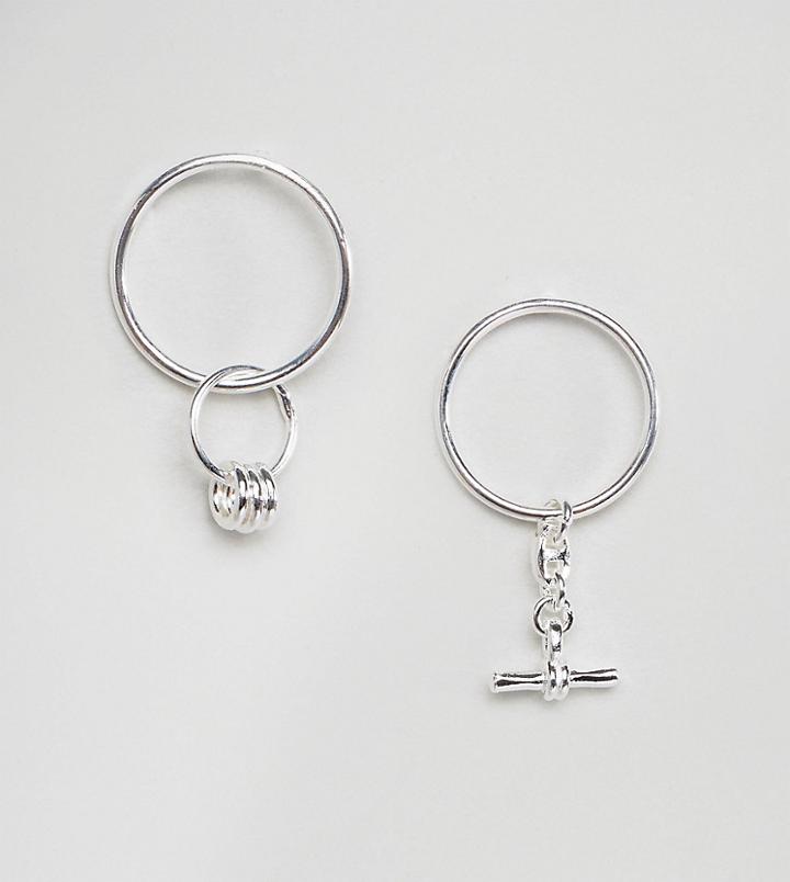 Asos Sterling Silver Single Mismatch Charm Hoop Earrings - Multi