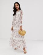 Y.a.s Festival Floral Sheer Maxi Dress With Crochet Detail - Multi