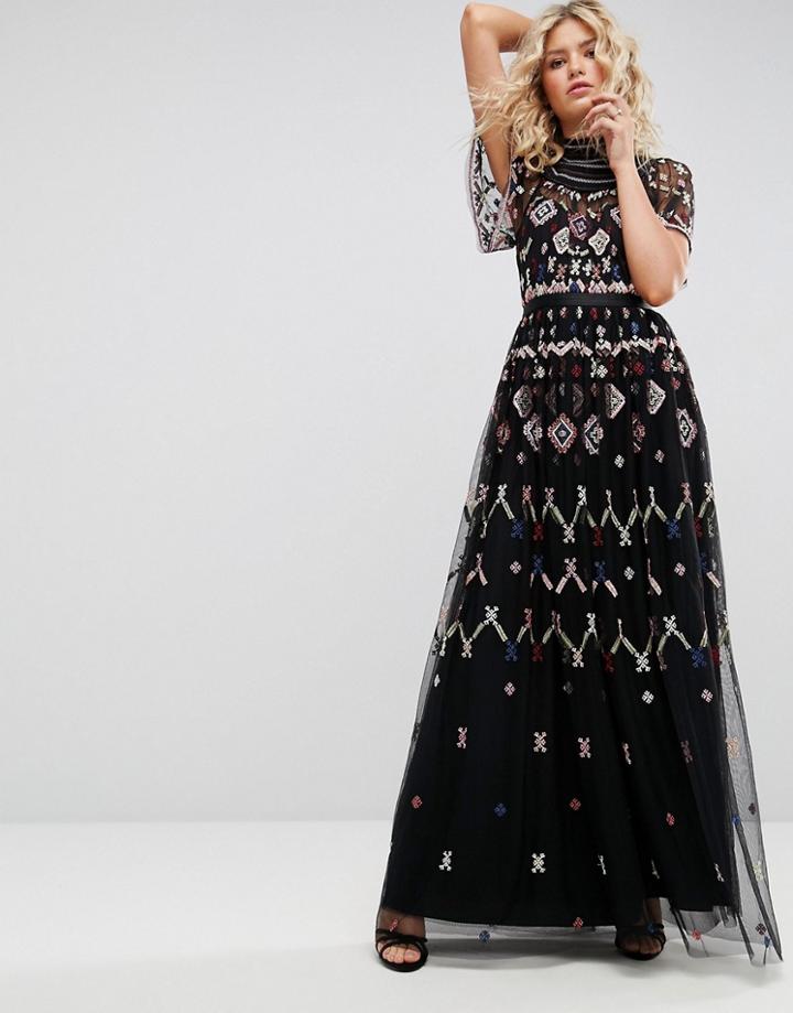 Needle & Thread Embroidered Maxi Dress - Black